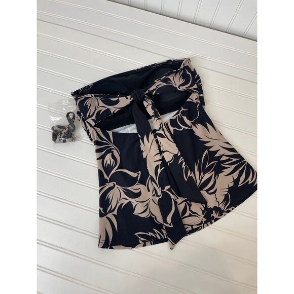 NWT Beach House Tankini Black & Tan Floral Tie Back Strapless Size S - Picture 2 of 4